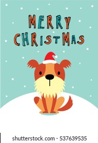 cute puppy dog merry christmas greeting card