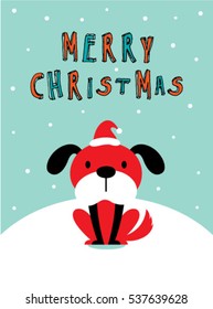 cute puppy dog merry christmas greeting card