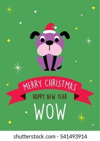 cute puppy dog merry christmas greeting card