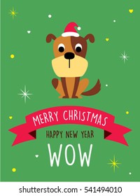 cute puppy dog merry christmas greeting card