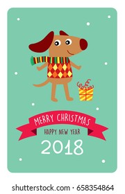 cute puppy dog merry christmas and happy new year 2018 greeting