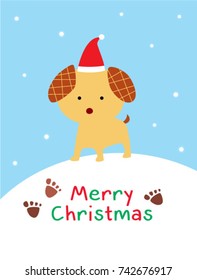 cute puppy dog merry christmas greeting vector