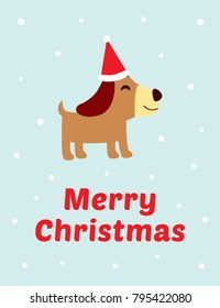 cute puppy dog merry christmas greeting vector