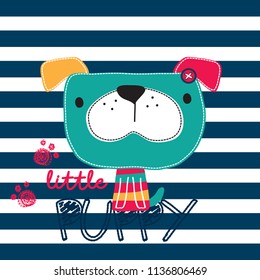 cute puppy dog on striped background vector illustration, T-shirt graphics design for boys