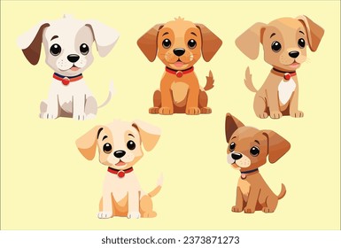 cute puppy dog pet baby vector collection