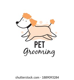 Cute puppy dog pet grooming. Cartoon dog character illustration for animal hair grooming salon logo, banner design. Pet care concept.