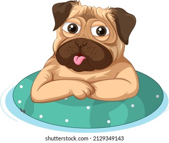 Cute puppy dog  in rubber ring illustration