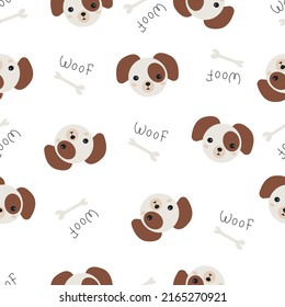 Cute puppy dog seamless pattern. Funny animals white background. Hand drawn baby print. Kids design for textiles, textures, wallpapers, fabrics. Cartoon dog.