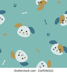 Cute puppy dog seamless pattern. Funny doggy and bones and pawprint ornament. Cartoon vector illustration 