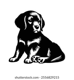 A cute puppy dog sitting icon silhouette vector art illustration template design