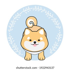 Cute puppy dog vector cartoon. Shiba inu breed illustration.