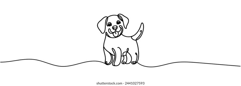 Lindo cachorro dibujado con una línea continua. Ilustración vectorial.