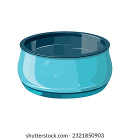 Cute puppy eats from blue bowl over white