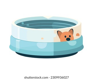Comida de cachorro lindo de tazón azul aislado