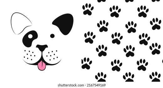 Cute puppy face with seamless pattern. Baby dalmatian puppy animal character. Illustration for kids poster, nursery wall art, card, invitation, birthday, apparel.