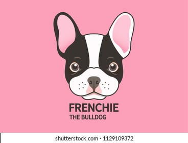 Cute puppy French Bulldog face on pink background. Vector illustration capturing the cuteness of a Frenchie pup. Adorable and eye-catching.