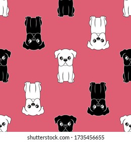 Cute puppy french bulldog seamless pattern on pink color background or wallpaper. Little dog vector illustration. 