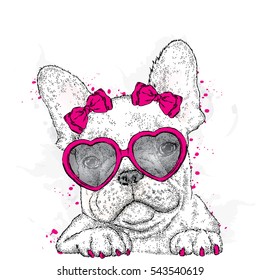 Cute puppy with glasses Heart. Vector illustration for a card or poster. Valentine's Day.