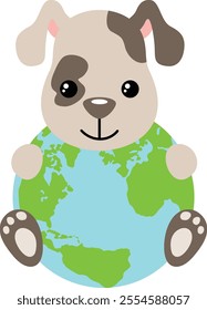 Cute puppy with a globe

