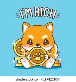 cute puppy with gold coins