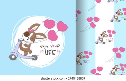 Cute puppy happiness seamless pattern illustration for kids