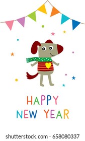 cute puppy happy new year greeting card vector