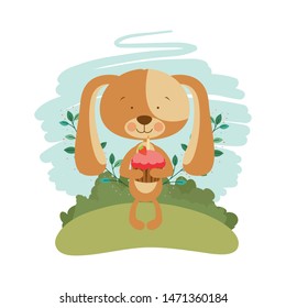 cute puppy with hearts and cake