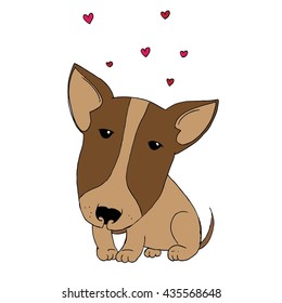 Cute puppy with hearts. Hand drawn vector stock illustration. 