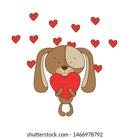 cute puppy with hearts in hands