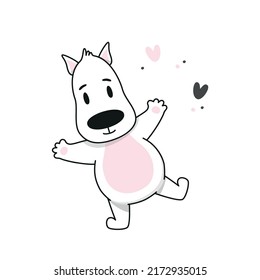 A cute puppy with hearts. Vector illustration for designs, prints and patterns. Isolated on white background. Postcard in children's cartoon style.