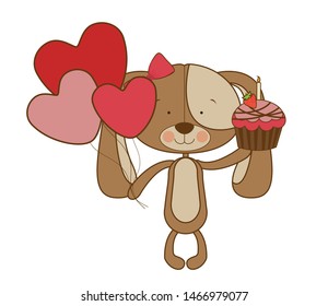 cute puppy with helium balloons