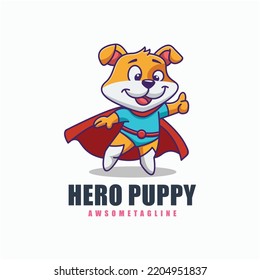 cute puppy hero character mascot design template