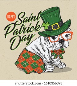 Cute puppy illustration wearing irish custome celebrate saint patrick day