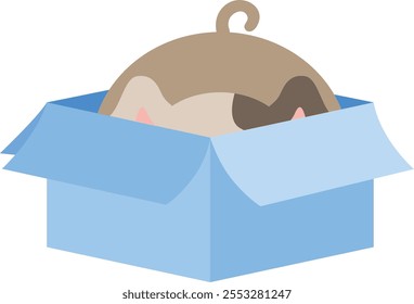 Cute puppy inside cardboard box