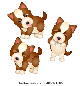 Cute puppy isolated on white background. Pets. Vector cartoon close-up illustration.

