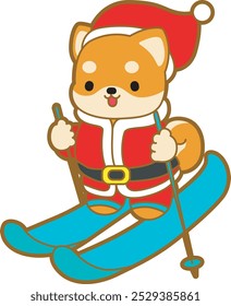 Cute puppy kawaii christmas dog lovely animal vector icon. Fluffy Shiba Inu christmas stickers. Santa doggy
Shiba Inu playing ice skating