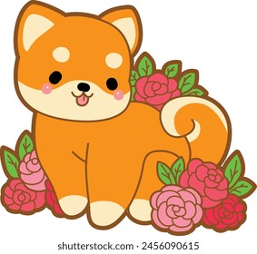 Lindo cachorro kawaii perro adorable animal icono de Vector. Pegatinas para mascotas de Shiba Inu. Ilustraciones de actividades de perros felices.