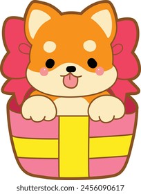 Lindo cachorro kawaii perro adorable animal icono de Vector. Pegatinas para mascotas de Shiba Inu. Ilustraciones de actividades de perros felices.