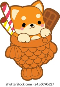 Lindo cachorro kawaii perro adorable animal icono de Vector. Pegatinas para mascotas de Shiba Inu. Ilustraciones de actividades de perros felices.