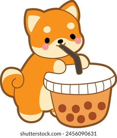 Lindo cachorro kawaii perro adorable animal icono de Vector. Pegatinas para mascotas de Shiba Inu. Ilustraciones de actividades de perros felices.