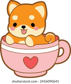 Lindo cachorro kawaii perro adorable animal icono de Vector. Pegatinas para mascotas de Shiba Inu. Ilustraciones de actividades de perros felices.