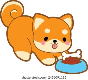 Lindo cachorro kawaii perro adorable animal icono de Vector. Pegatinas para mascotas de Shiba Inu. Ilustraciones de actividades de perros felices.