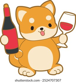 Lindo cachorro kawaii perro encantador icono de Vector animal. Fluffy Shiba Inu pegatinas para mascotas. Ilustraciones de actividades de perrito feliz.
Shiba Inu trae una botella y una taza de cerveza