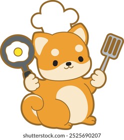 Cute puppy kawaii dog lovely animal vector icon. Fluffy Shiba Inu pet stickers. Happy doggy activities illustrations.
Shiba Inu is a chef