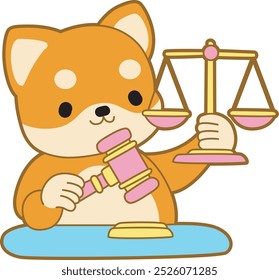 
Cute puppy kawaii dog lovely animal vector icon. Fluffy Shiba Inu pet stickers. Happy doggy activities illustrations.
Shiba Inu bring a scales and hammer.