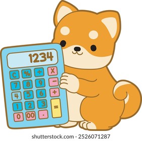 
Lindo cachorro kawaii perro encantador icono de Vector animal. Fluffy Shiba Inu pegatinas para mascotas. Ilustraciones de actividades de perrito feliz.
Shiba Inu trae una calculadora. 