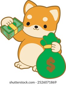 
Lindo cachorro kawaii perro encantador icono de Vector animal. Fluffy Shiba Inu pegatinas para mascotas. Ilustraciones de actividades de perrito feliz.
Shiba Inu trae mucho dinero