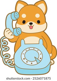 
Cute puppy kawaii dog lovely animal vector icon. Fluffy Shiba Inu pet stickers. Happy doggy activities illustrations.
Shiba Inu calling someone in the telephone.