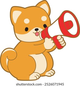 
Cute puppy kawaii dog lovely animal vector icon. Fluffy Shiba Inu pet stickers. Happy doggy activities illustrations.
Shiba Inu bring a loudspeaker