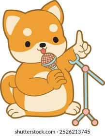 Lindo cachorro kawaii perro encantador icono de Vector animal. Fluffy Shiba Inu pegatinas para mascotas. Ilustraciones de actividades de perrito feliz.
Shiba Inu usando una canción con micrófono